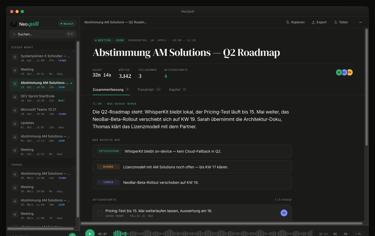 Quill Zusammenfassung: TL;DR, Highlights und Aktionspunkte